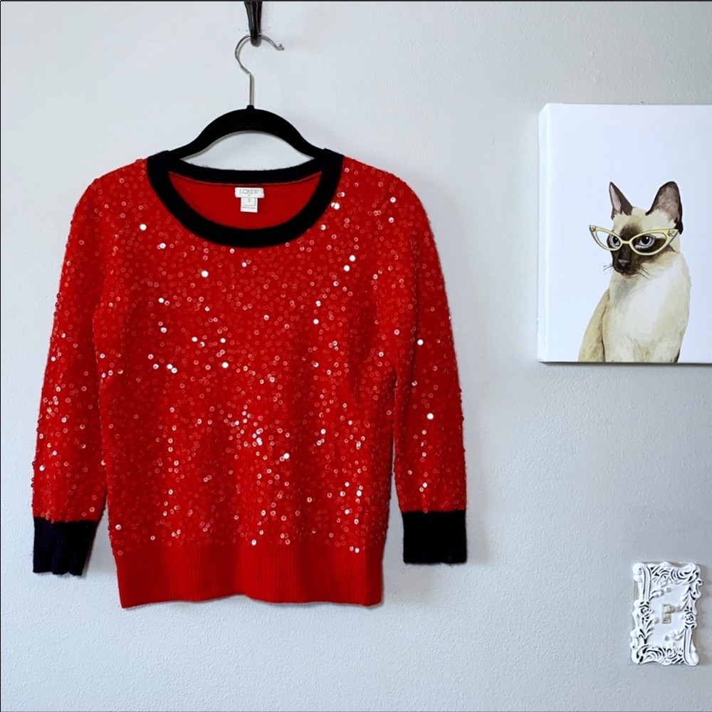 J Crew Factory Red Sequin Sweater